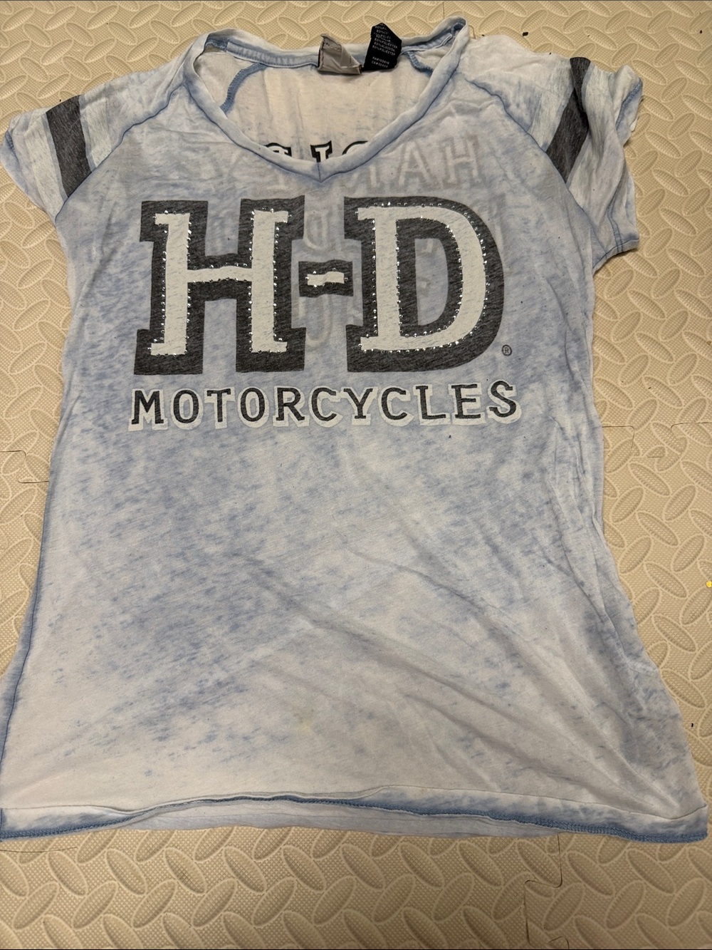 Harley-Davidson Light Blue & Black H-D Motorcycles Short Sleeve thin Tee
